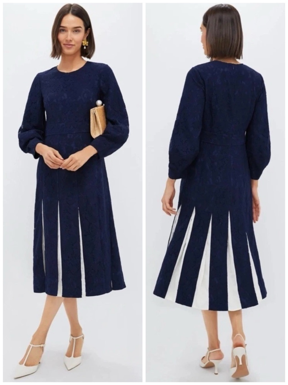 Tuckernuck Navy Blue Floral Lace Cristiana Pleated Dress Size XS Cocktail Formal - Picture 16 of 16